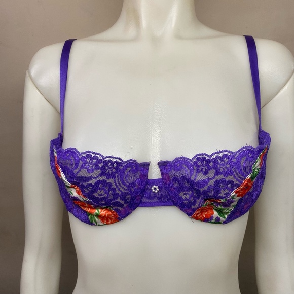 Christian Dior Vintage Budoir Purple Floral Lace Bra